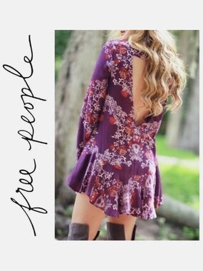 Free People Smooth Talker Floral Printed Tunic dress in Plumberry- S
